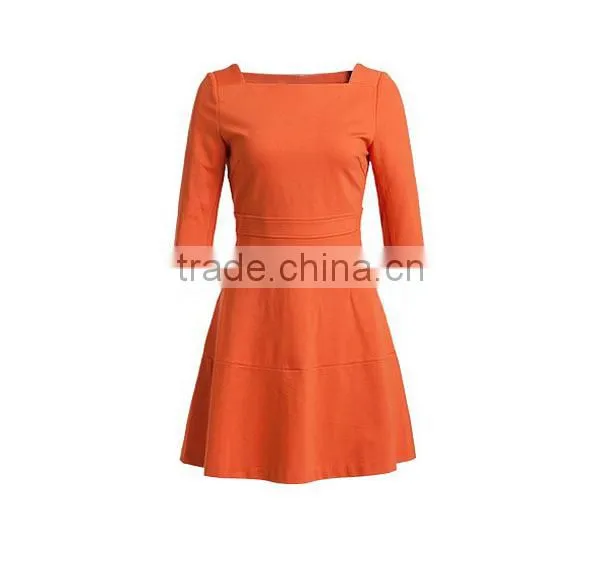 Hot Sale Promotion Products Ladies' Loose Fit A-line Square Necked 3/4 Sleeve Fashionable Dress for Fat Women photo-2