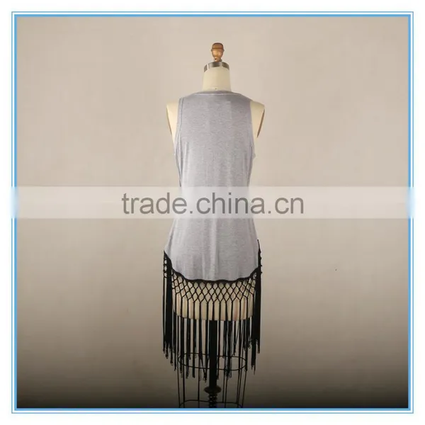 Long Jersey Knit Women Tank Top With Braiding Sweep photo-3