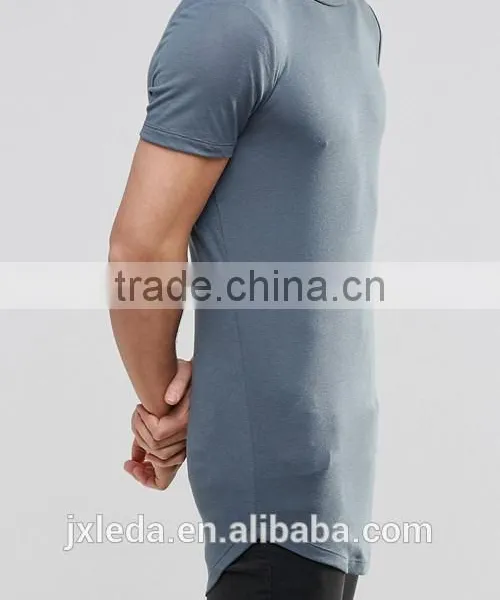 OEM Super Longline Curved Hem Blue Muscle T-shirt / Slim Fit Tight Tee Shirts for Men photo-3