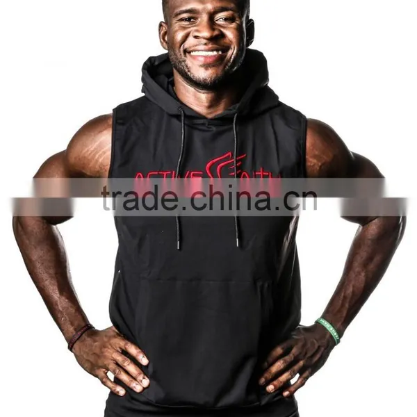 Men's Light weight active EasyDri Moisture Wicking sleeveless performance hoodie custm for gym fitness and sports urban clothes