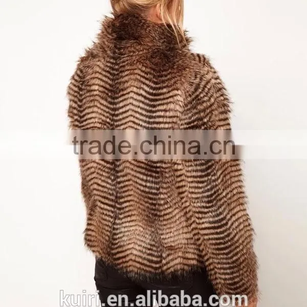 Brand 2015 Winter Women Long Turn-Down Collar Striped Faux Mink Fur Coats Plus Size Ladies Fur Coat Trench Outerwear photo-3