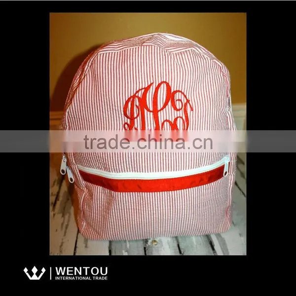New Arrival Comfortable Style Seersucker Striped Backpack School Bag photo-4