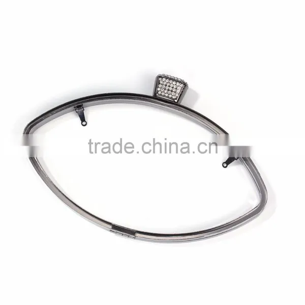 Iron Based Alloy Kiss Clasp Purse Frame Marquise Clear Rhinestone Gunmetal Rectangle 23.8cm(9 3/8") x 16cm(6 2/8"), 1 Piece photo-2