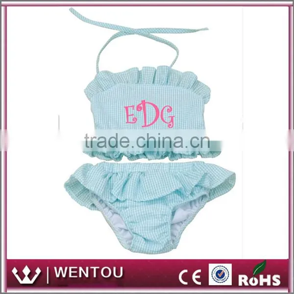 Wholesale 2 Piece Grils Monogrammed Toddler Seersucker Swimsuit Tankini photo-2