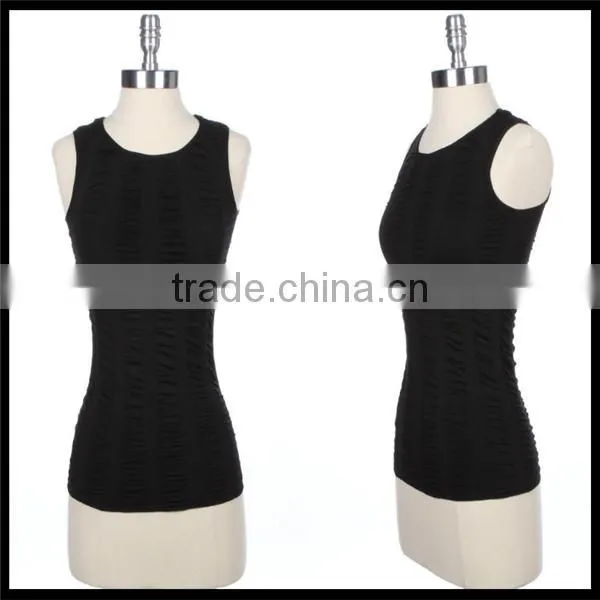 Women's Seamless Sleeveless Ruched Tank Top Stretch Spandex Regular Back Black Color