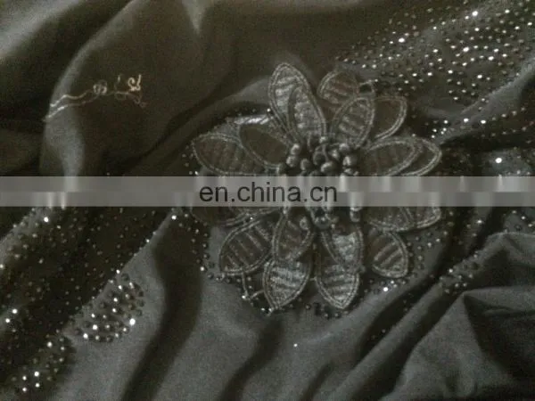 Black Colour Lycra(Stretchable) + Velvet With Stone Button Work & Embroidery Work / Islamic Wear Lycra Burkha Collection photo-3