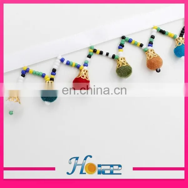 Latest Wooden Bead Lace Trim Wooden Beaded Tassel Fringe Trim photo-6