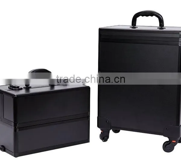 Professional 4-in-1 Trolley Makeup Artist Case,professional Cosmetic Trolley Cases,OEM Black Rolling Aluminum Makeup Vanity Case photo-4