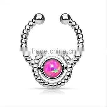 Faux Opal Flax 316L Surgical Steel Fake Septum Clicker Nose Piercing Body Jewelry photo-4