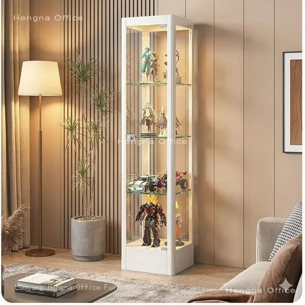 HN-DH72 Modern White Minimalist Curio Cabinet for Design Hotel, Slim Fit Design With LED Sensor Light &Durable Cold Rolled Steel