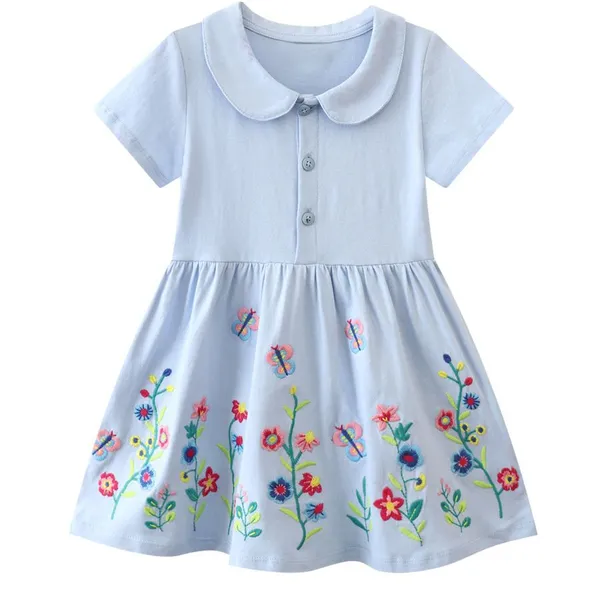 Girls’ Embroidered Dress With Peter Pan Collar