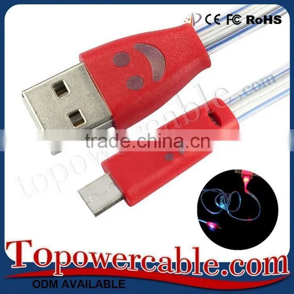 High Quality Flat Noodle Design Micro USB Cable With LED Light photo-3