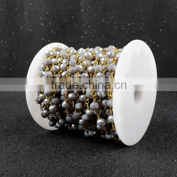 $4/meter by Trade Assurance- Fashion Grey Faceted Crystal Quartz Jade Beaded Stone Chains for Necklace photo-3