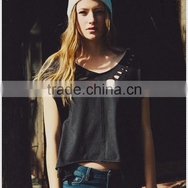 Custom Womens Casually Broken Hole Cool Crop Tee photo-3