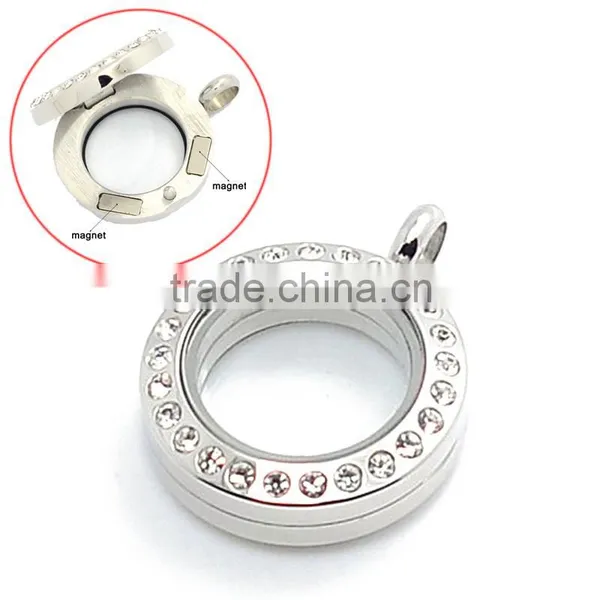 Crystal Round 20mm/25mm/30mm Stainless Steel Magnectic Jewelry Floating Glass Lockets photo-3