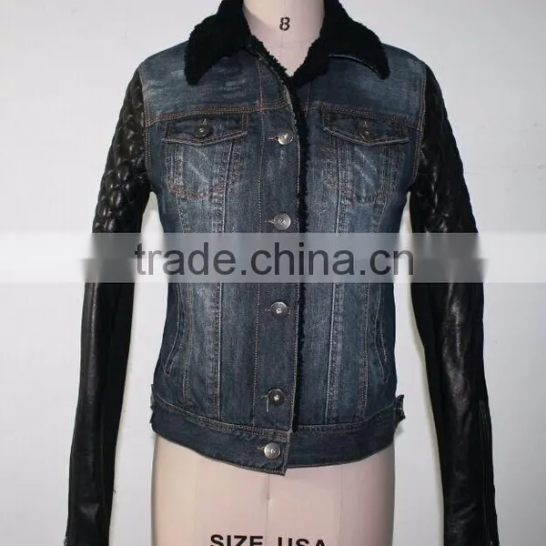 High Quality Women PU Winter Coat Jeans Jacket Fashion Style photo-2