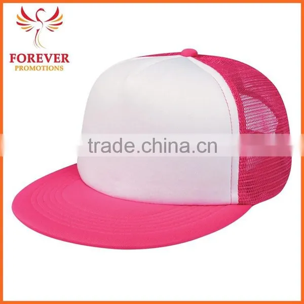 2015 Promotional Snapback Trucker Bag Mesh Crown Pink With White Trucker Cap photo-5