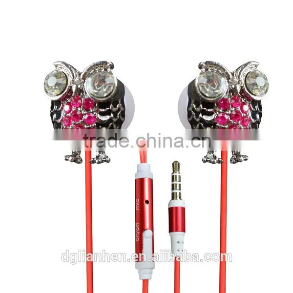 ULDUM IN EAR Owl Diamond HeadPhones Earbuds & Mic 3.5mm Earphones - HEAVY BASS
