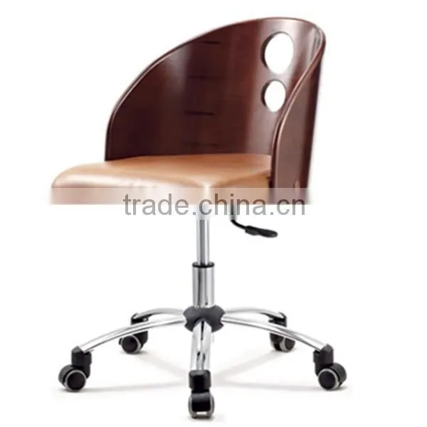 Mid-Back Mahogany Wood Swivel Conference Chair With Brown Leather photo-2
