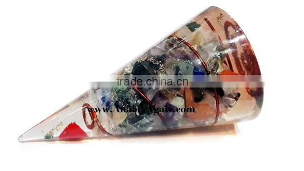 Chakra Energy Orgone Cone-wholesale Orgone Engery Products : Mix Gemstone Copper Wire Wrapped Orgone Cone