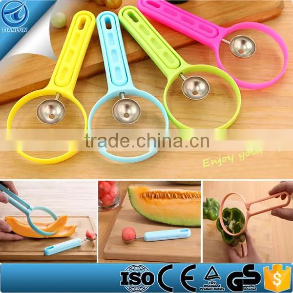 Hot sale!Home Kitchen 2 in 1 Multi-functional Melon Baller Scoop Fruit SpoonTools,Practical Fruits slicer Paring Cutter Peeler