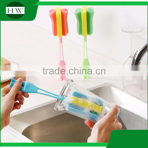 Kitchen Person Shape Plastic Stand Sponge Long Handle Hanging Water Cup Bottle Clean Cleaning Brush photo-5