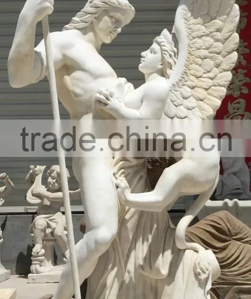Hand Carved White Marble Man and Woman Statue photo-3