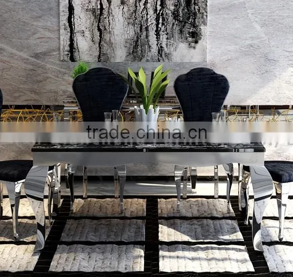 Wholesale Black Marble Dining Table With Mirror Silver Stainless Steel Legs photo-5