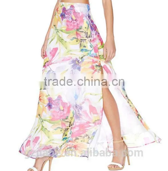 Hot Sale Fashion Women Split Floral Printing Women Long Skirt photo-2