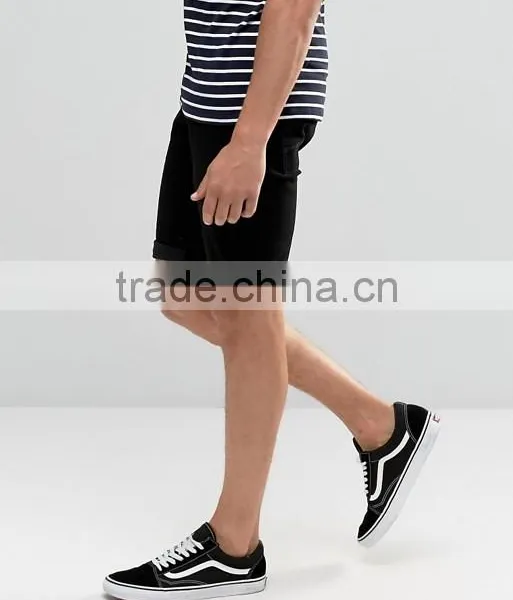 High Quality Custom Five Pockets Men's Black Slim Fit 100% Cotton Stretch Denim Breathable Concealed Fly Casual Shorts Pants photo-4