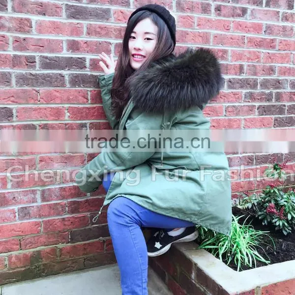 CX-G-P-07B Real Rex Rabbit Lining Raccoon Fur Collar Wholesale Winter Fur Parka photo-2