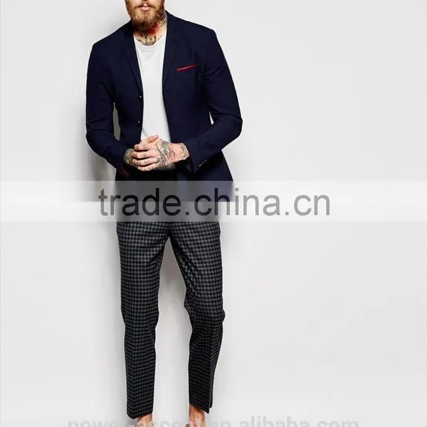 2016 Men's New Designer Super Skinny Four Bottons Navy Suit Jacket photo-4