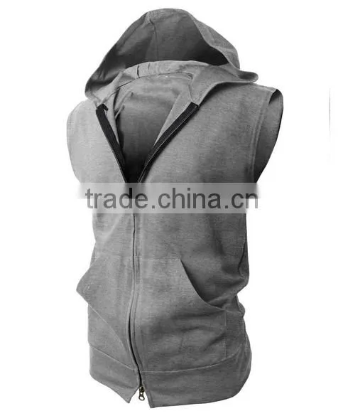 OEM New Design Cotton Plain Wholesale Sleeveless Hoodie Mens Dress Vest With Zip photo-4