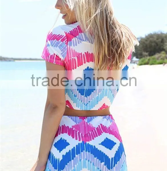 Wholesale Women Clothing Set Sexy 2 Piece Set Women Dress Women Swimsuit Crop Top and Skirt Set Hit Color Irregular Skirt Suits photo-3