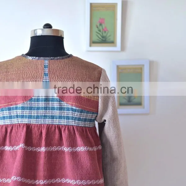 Vintage Kantha Kediyu Style Jacket in Beautiful Vintage Colors ~ Large photo-3