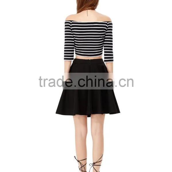 Latest Women Off Shoulder Striped Half Sleeve Short Casual Dress Designs For Ladies photo-2