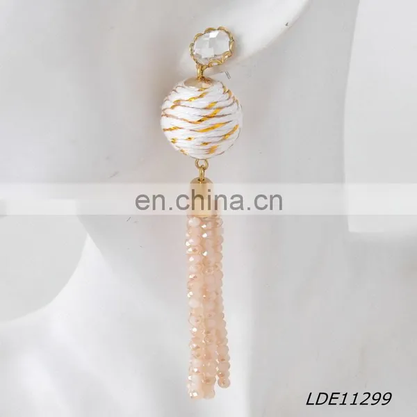 Glass Tassel Beaded Earrings Pom Pom Style Earrings Thread Ball Earrings photo-4