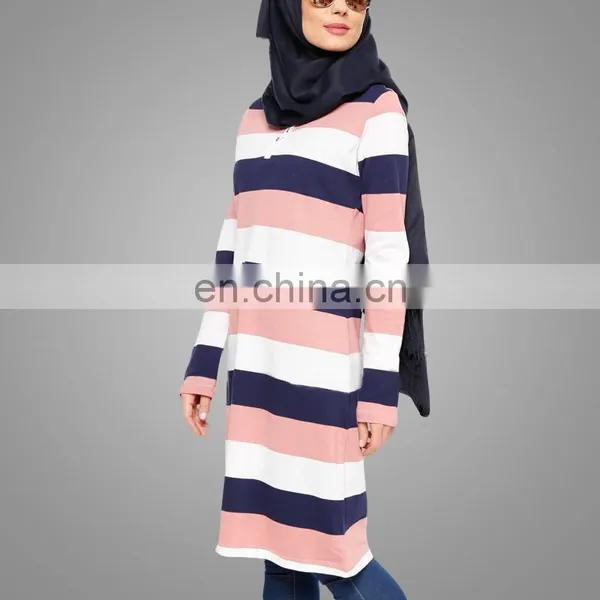 OEM Service China Factory Wholesale Muslim Ladies Tunic Top Wholesale Stripe Tunic Everyday Basic photo-4