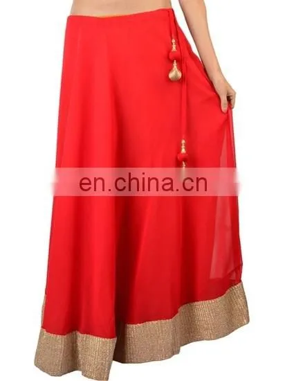 Indian Georgette Red Gotta Patti Lehenga Skirt Gyspy Bohemian Belly Dance Hippie Boho Skirts For Navratri With Tassel Wholesale photo-4