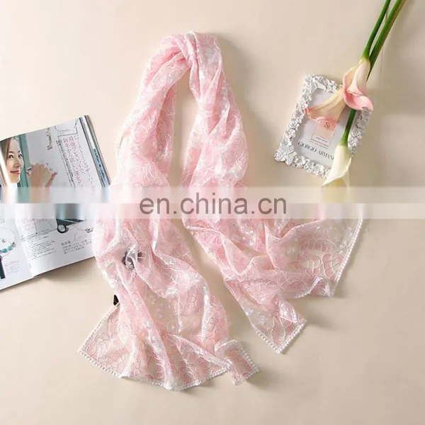 Floral Embroidered Lace Organza Silk Scarf photo-4