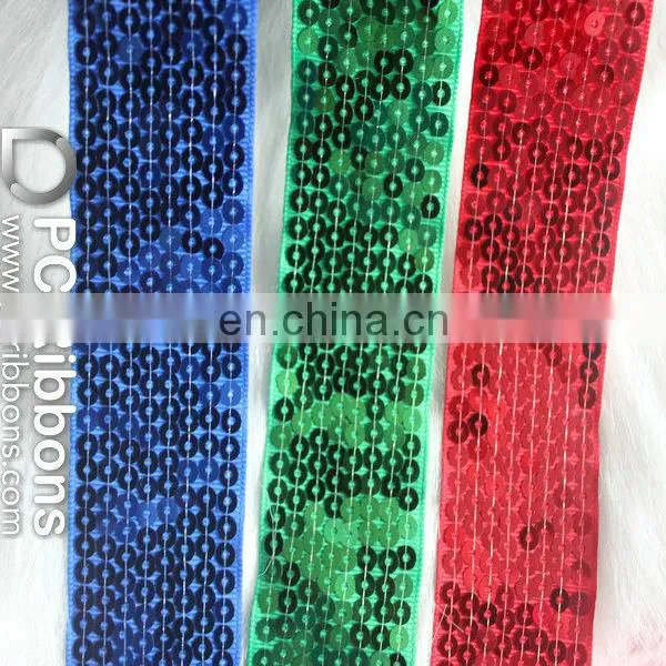 Red Fabric Trim Embroidery Gold Sequin Ribbon photo-2