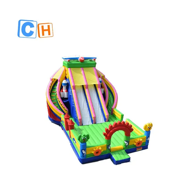 Ch Commercial Double Lane Air Fun City Inflatable Commercial Two Slide Giant Inflatable Slide