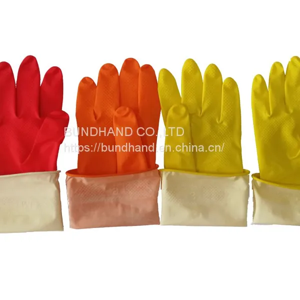Latex Household Gloves Dip Flock Lined Cleaning Gloves