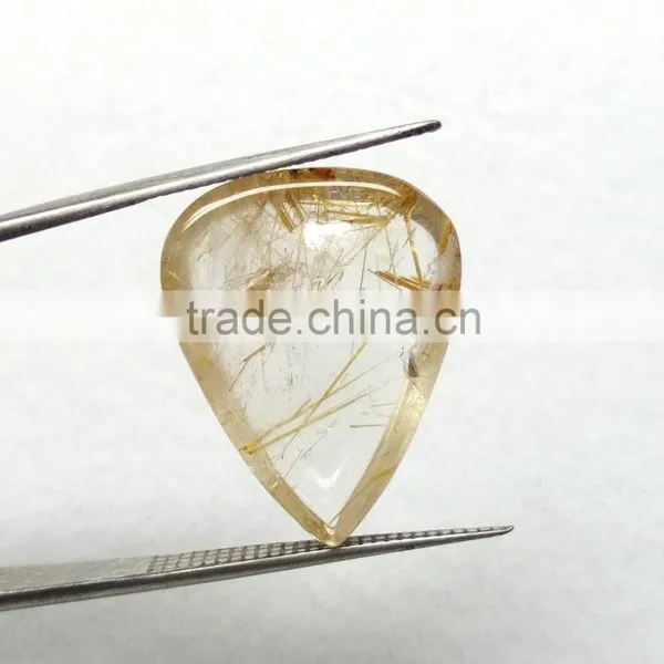 Amazing Loose Rutile Cabochon Pear Gemstone / Yellow Rutile Cabs Stone / Smooth Rutile photo-3