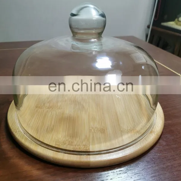 Flat Round Bamboo Cake Serving Plate Wood Dessert Stand Cheese Display With Dome Lid photo-5