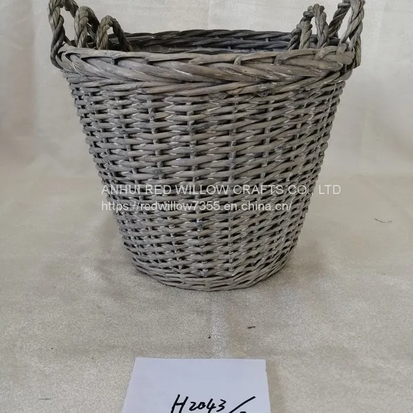 New Design Grey Painted Round Shape Wicker Storage Baskets With Handle photo-2