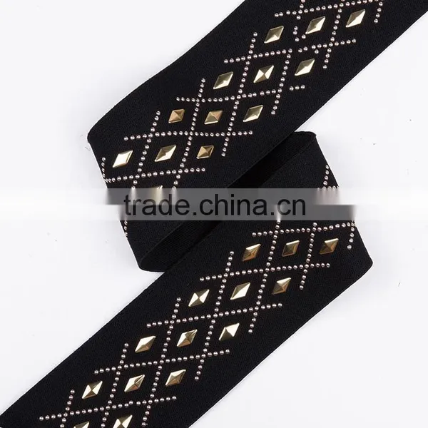 Custom Brand Names Golden Wide Black Textile Elastic Band photo-2