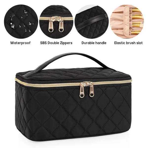 Large Capacity Travel Makeup Case Organizer, Rhombus Black for Lady photo-3