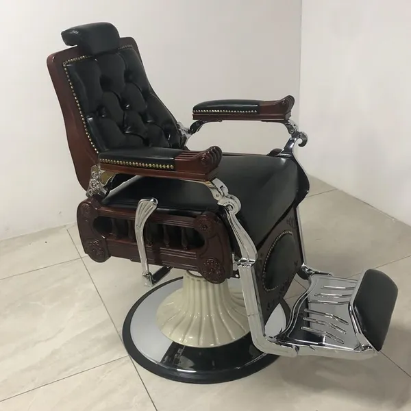 Vintage Black Luxury Style Barber Chair Hydraulic Pump Reclining Back Height Adjustment Barber Chair for Barber Workshop photo-2
