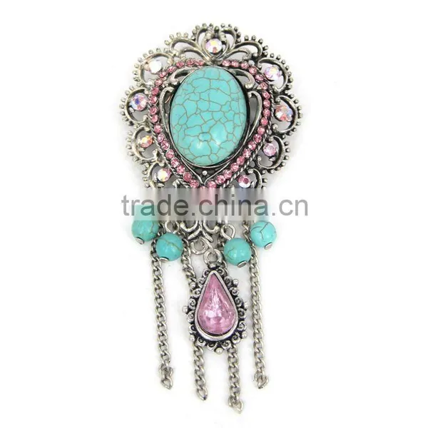 2011 Caroline Fashion New Design Turquoise Rhinestone Flower Brooch